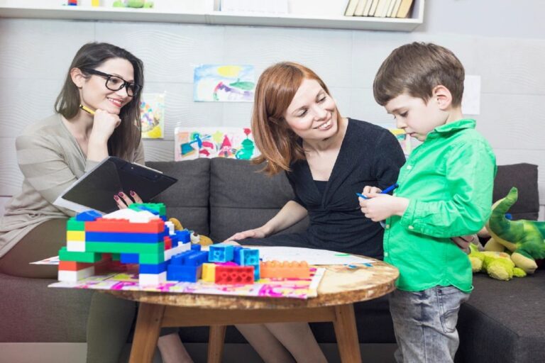 Experienced behavior specialist teaching child